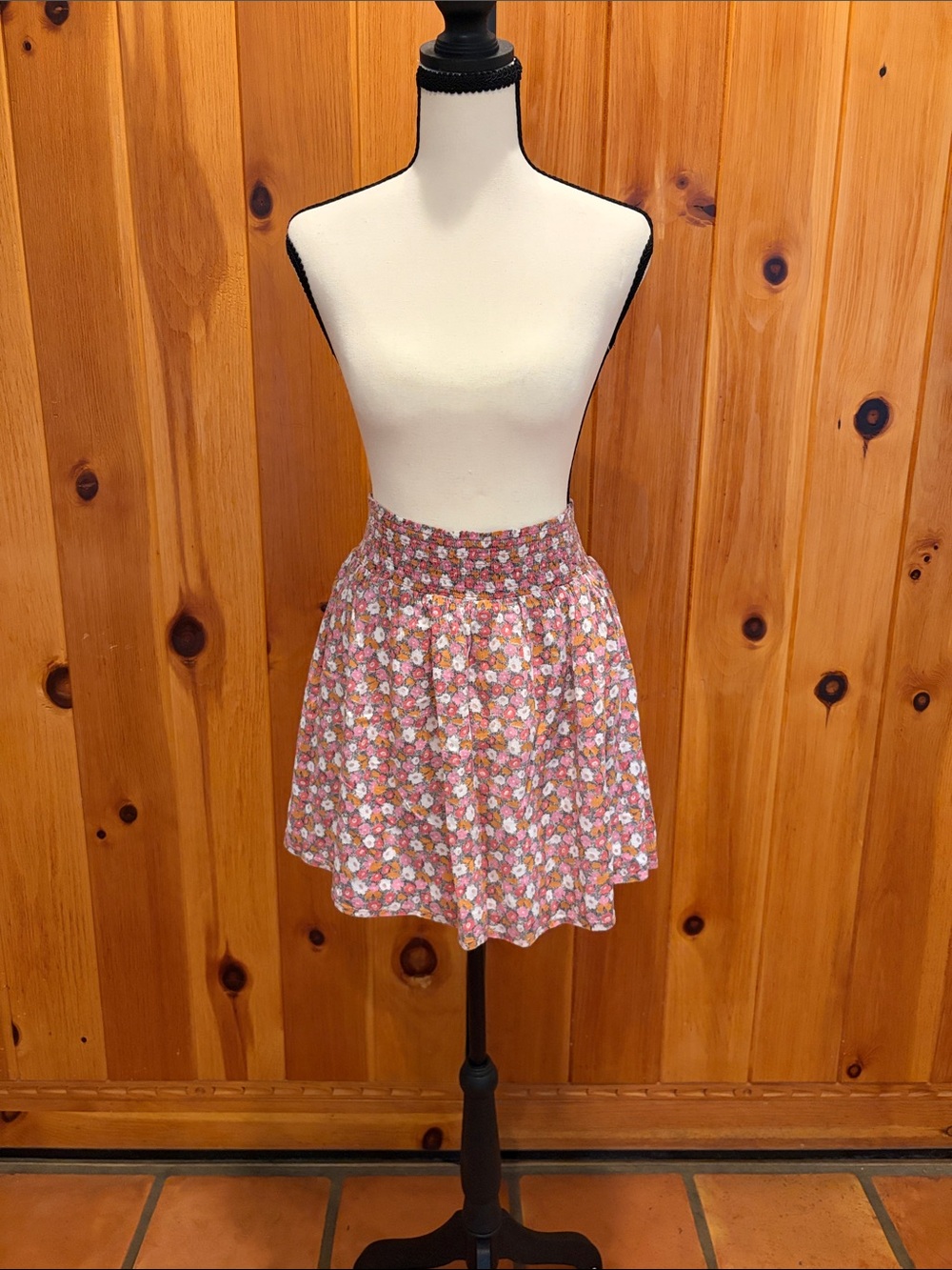 Boho Floral Smocked Mini Skirt Size M Festival Summer